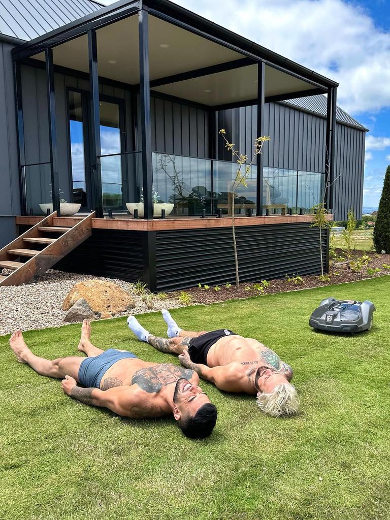 Adrian Portelli and Troy Williams, owners of the LMCT+ business, at the house of Ankur Dogra & Sharon Johal from The Block last year. Picture: Instagram