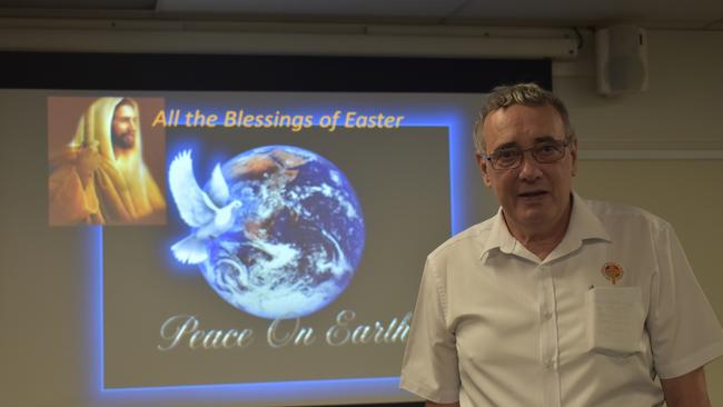 Father Peter Tonti at Bundaberg had Ukraine on his hear at mind this Easter. Photo: Angeline Lowther