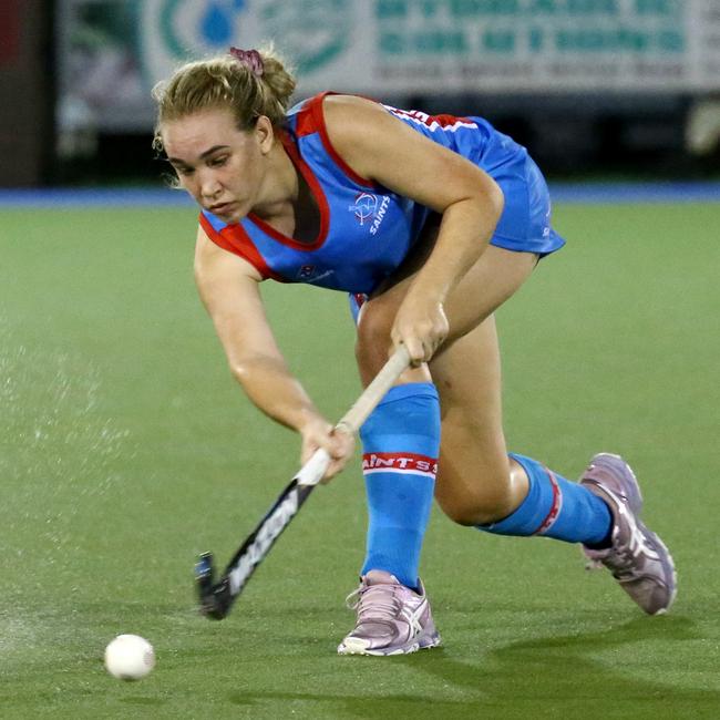 Saints’ Gabi McArthur is pictured playing in a pre-COVID hockey match in Cairns. PICTURE: ANNA ROGERS