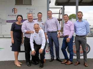 (L-R) Katherine Reid General Manager of Bundaberg Tourism, Mayor of Bundaberg Jack Dempsey, Russell Hinwood Cycling QLD President (front), Jason Templemsn Executive Director of Auswide Bank Cycle Fest International, Sean Muir Cycling QLD CEO, Member for Bundaberg David Batt and Lachlan Rogers Event Specialist for Tourism and Events QLD. Picture: Geordi Offord