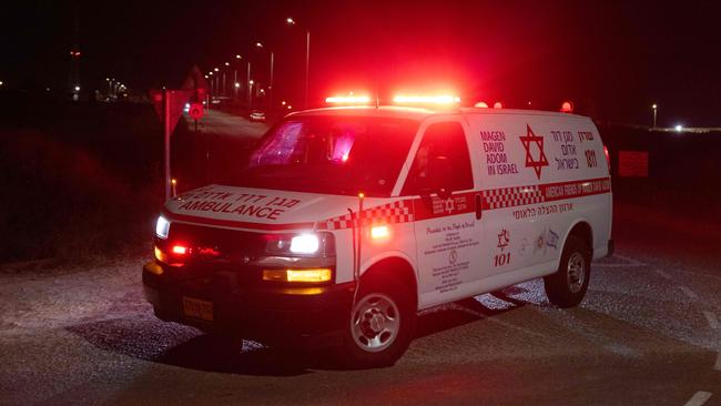 An ambulance leaves the scene of a drone strike near the northern Israeli town of Binyamina amid the continuing war between Israel and Hezbollah. Picture: Oren ZIV / AFP