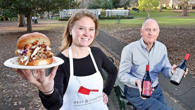 Chantelle Shaw from Meat &amp; Cleaver and Michael Noyce from Noyce Brothers Wines at Wahroonga Park, ready for the Wahroonga Food &amp; Wine Festival. Picture: Troy Snook