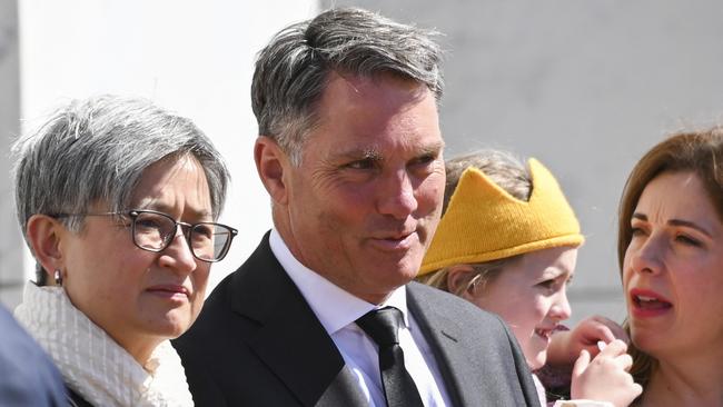 Deputy PM Richard Marles, pictured with Senator Penny Wong, has said he may increase the nation’s offshore fuel storage. Picture: NCA NewsWire/Martin Ollman