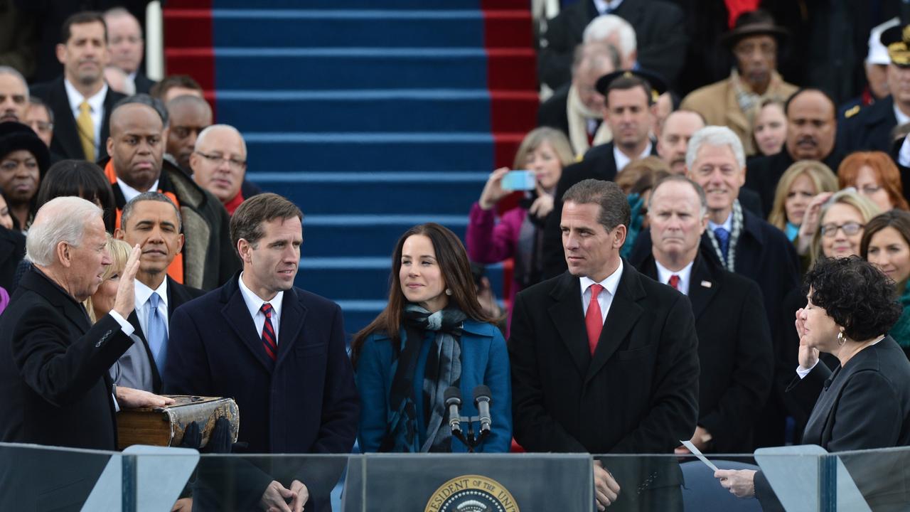 Joe Biden, watched by his family, is sworn in as the new US President. Picture: AFP