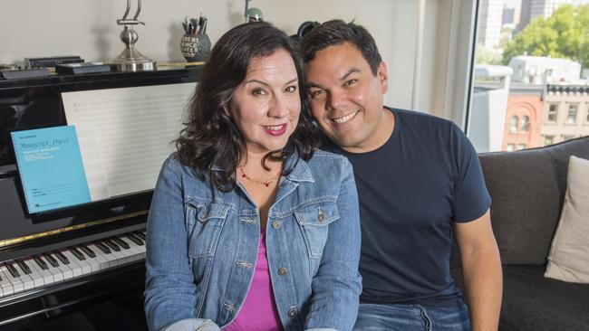 Oscar-winning songwriters Kristen Anderson Lopez and Robert Lopez at their office in Brooklyn.