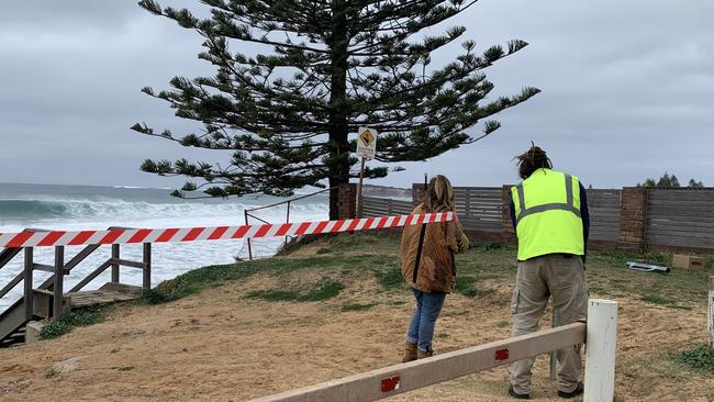 Northern Beaches Council rangers caution off stairs from Wetherill St in Collaroy. Picture: Madelaine Wong