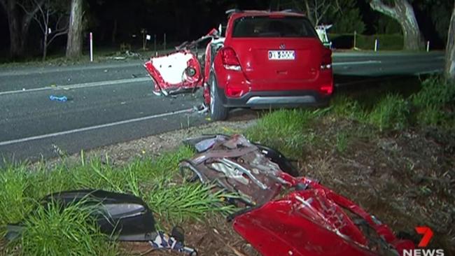 The crash scene where an Angaston grandmother was killed. Lewis James Barton has pleaded guilty to causing the crash. Picture: 7NEWS