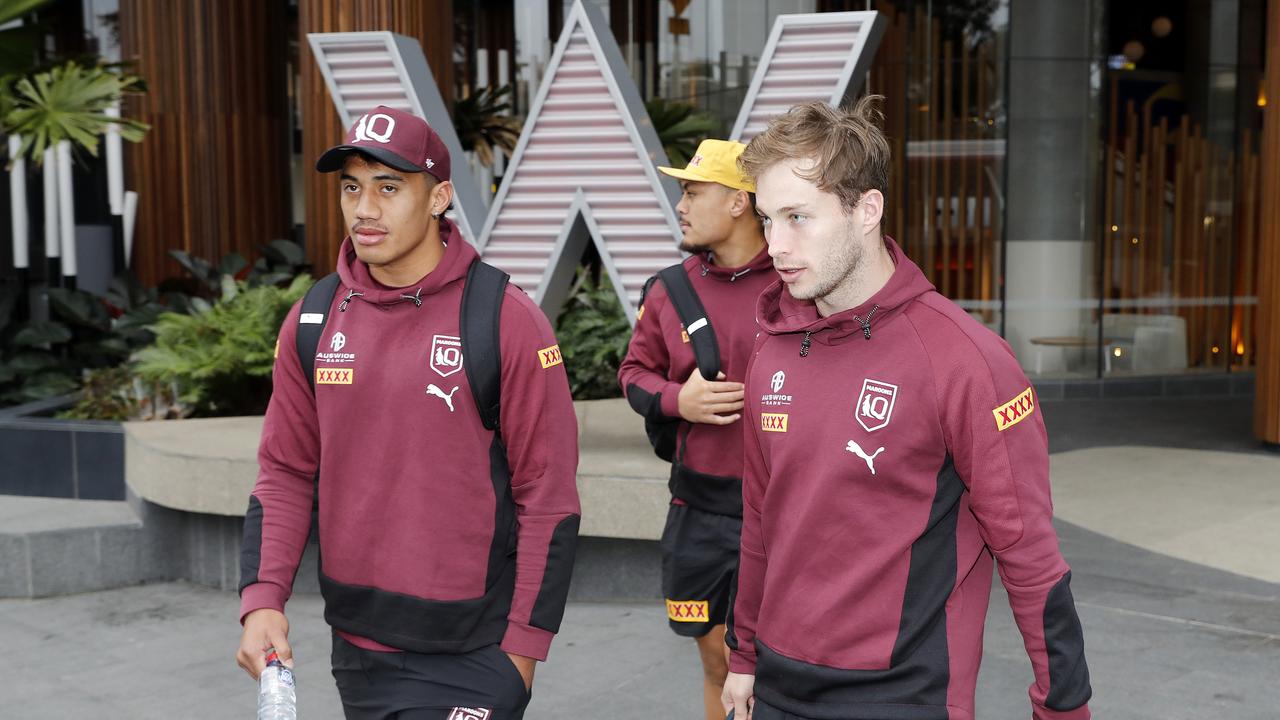 Sam Walker (right) will be trying to learn as much as he can during Maroons camp as he gets his first taste of Origin football. Picture: Josh Woning.