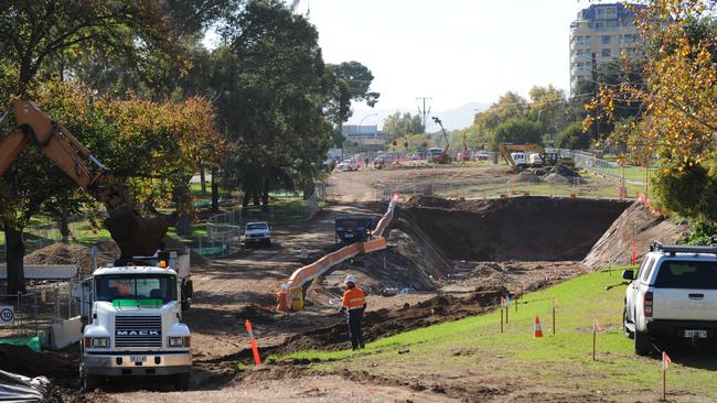 Excavation work for the new O-Bahn tunnel entrance. Photo: Michael Marschall, Sunday Mail.