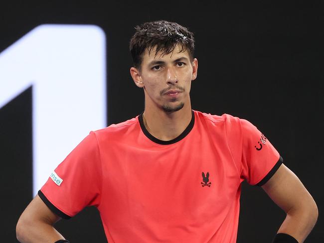 MELBOURNE, JANUARY 14, 2025: 2025 Australian Open Tennis, Day Three. Alexei Popyrin (AUS) in action against Corentin Moutet (FRA) on John Cain Arena. Picture: Mark Stewart