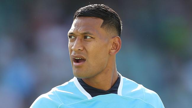 SYDNEY, AUSTRALIA - MARCH 18:  Israel Folau of the Waratahs looks on during the round five Super Rugby match between the Waratahs and the Rebels at Allianz Stadium on March 18, 2018 in Sydney, Australia.  (Photo by Mark Metcalfe/Getty Images)