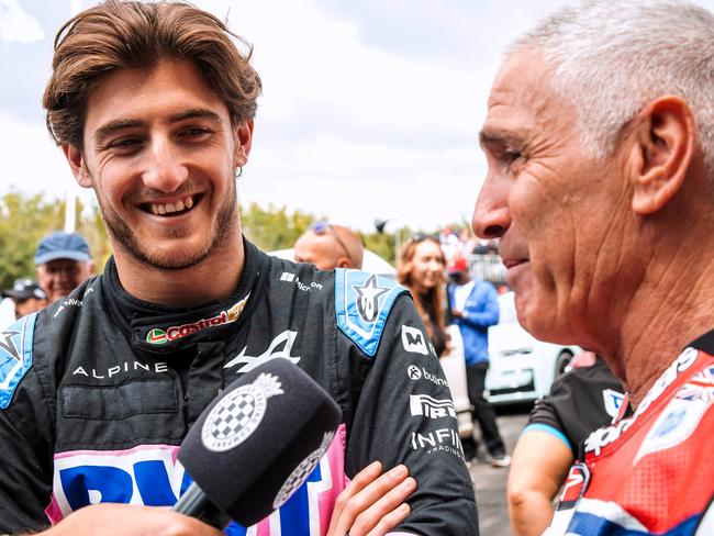 Jack Doohan and his famous dad, five-time 500cc motorcycle world champion Mick. Picture: James Bearne/Getty Images