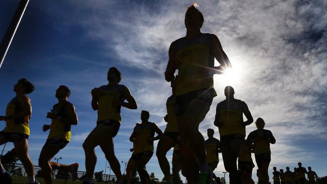 St Kilda players hit the athletics track. Picture: Michael Klein