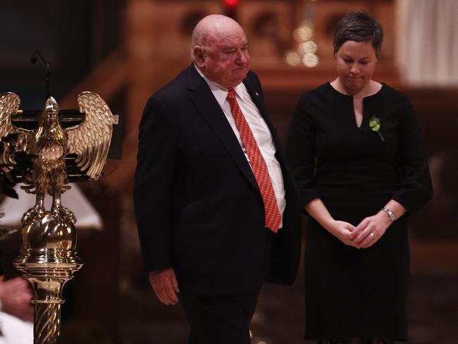 Australian Businessman Lindsay Fox was moved to tears during his eulogy. Picture: AAP /Daniel Pockett