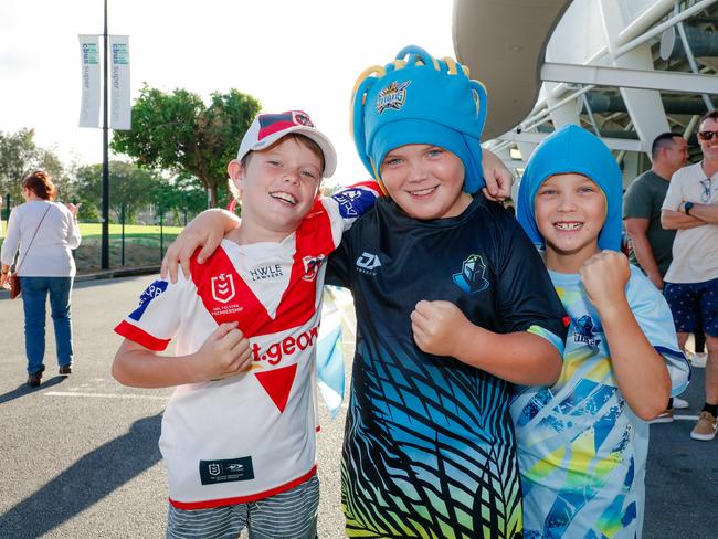 Tanner Craig with Cooper and Jjordy Harrison turning out for  Round 1 Gold Coast Titans V Dragons is Picture: Glenn Campbell