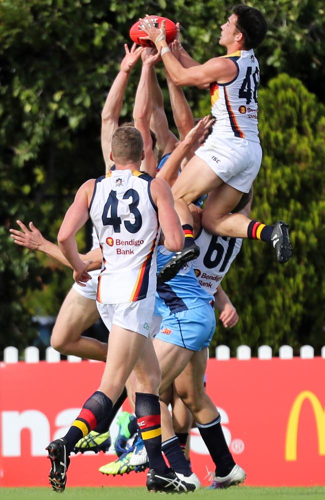 Lachlan Murphy takes a screamer playing for the Crows’ reserves in the SANFL last season.