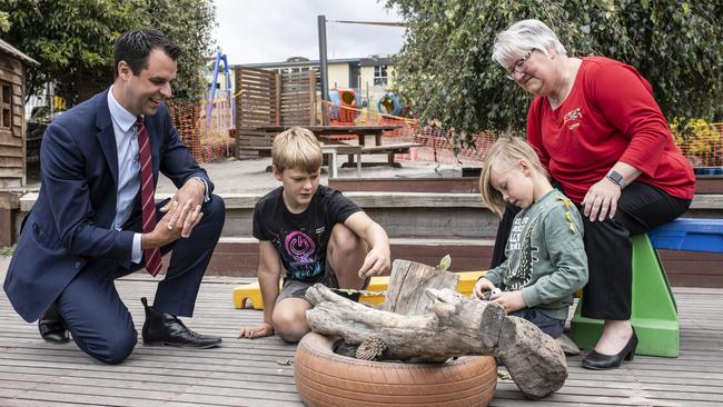 Josh Willie with Adventure Patch childcare chief executive Lynne Moran. Picture: Eddie Safarik