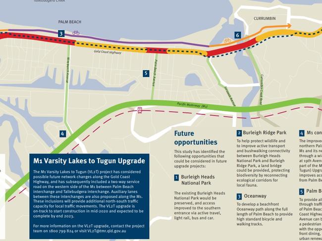 Light rail map and other transport options on the southern Gold Coast.