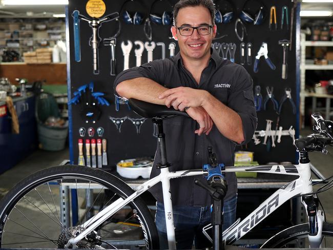 Sandy Murdoch, founder of Traction community program where at-risk teens fix bikes while learning life skills. Pic Peter Wallis