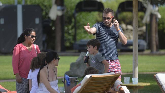 GKDG47 Italian former professional footballer Alessandro Del Piero spends the day on the beach with his family in Porto Cervo, Italy. Featuring: Au Pair Esmeralda Huanca Ramirez (left), Alessandro Del Piero (right), Sonia Amoruso (centre), Tobias Del Piero, Sasha Del Piero, Dorotea Del Piero Where: Porto Cervo, Italy