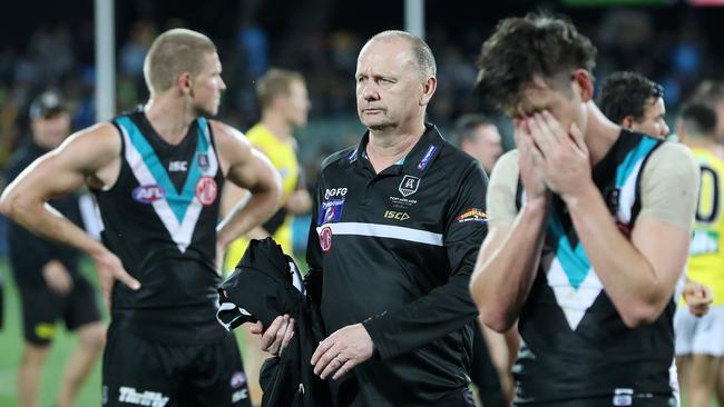 He’s hurting but Power coach Ken Hinkley is proud of his side. Picture: Sarah Reed