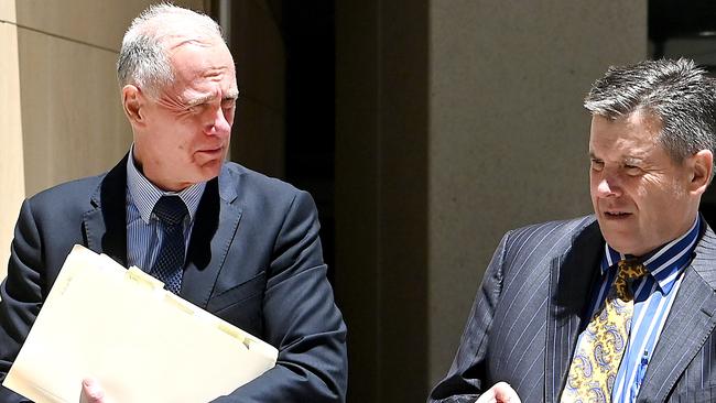 Gold Coast lawyer Beau Hartnett (left), with his barrister Richard Cowen, leaves the Federal Court. Picture: NewsWire / John Gass