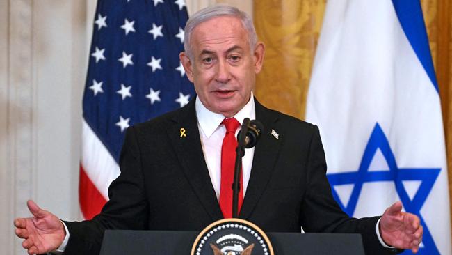 Israel's Prime Minister Benjamin Netanyahu speaks during a press conference with unseen US President Donald Trump in the East Room of the White House in Washington, DC, on February 4, 2025. Picture: AFP