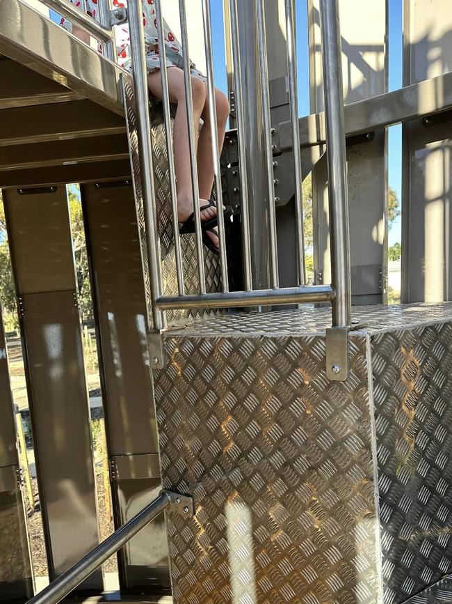 Northern Suburbs mother Missy Lee-Ramage posted photos showing the height of the internal stairs and her young son struggling to get down. Picture: Facebook.