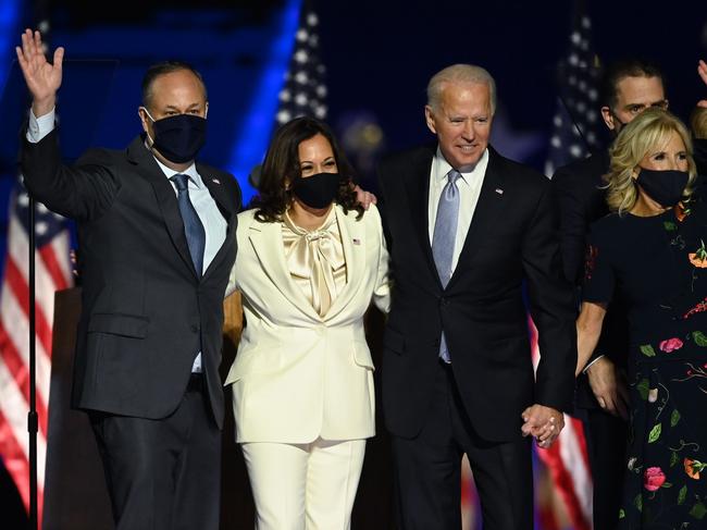 Joe Biden and Vice President-elect Kamala Harris with spouses Jill Biden and Doug Emhoff. Picture: AFP