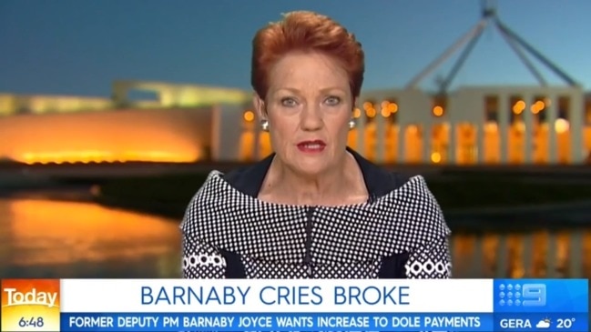 Pauline Hanson on Barnaby Joyce’s financial struggles (The Today Show)