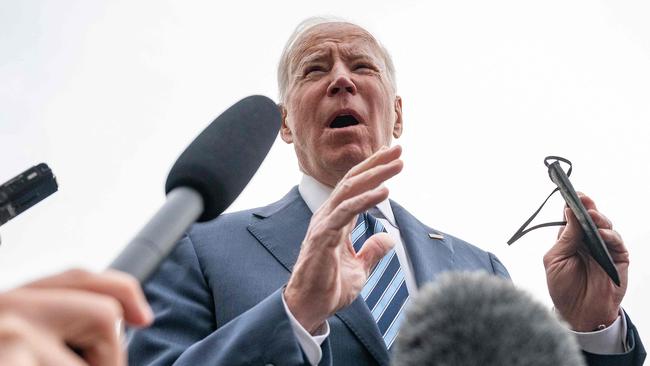 US President Joe Biden speaks with journalists. Picture: AFP.