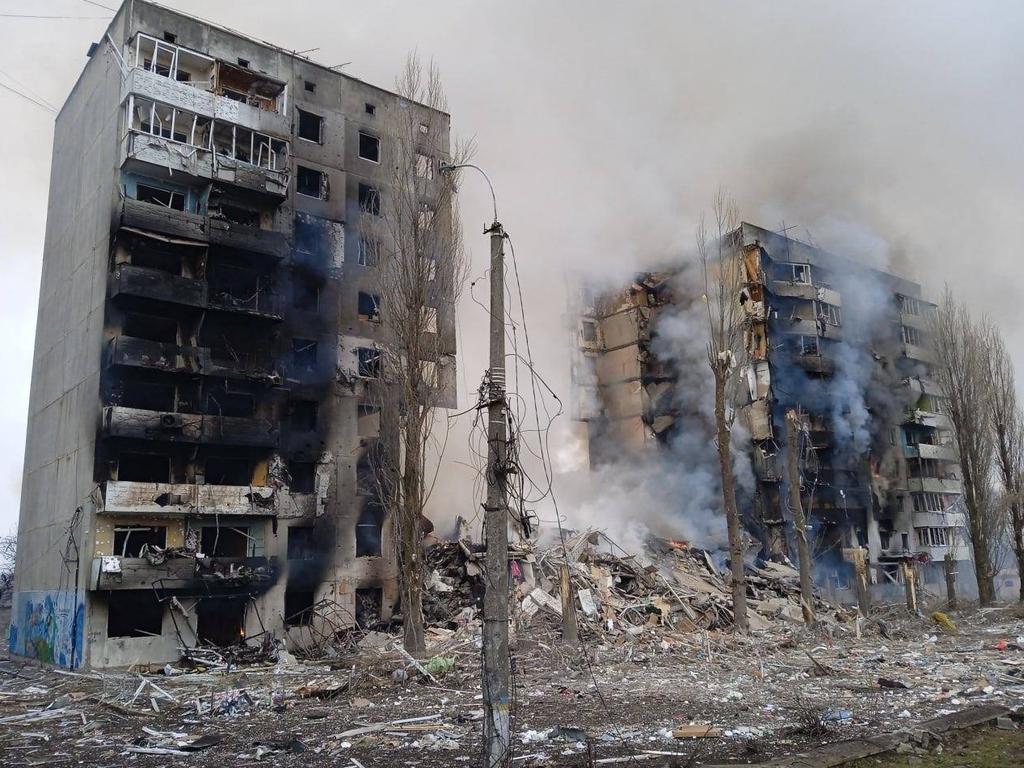 Damaged buildings following recent shelling in the settlement of Borodyanka in the Kyiv region of Ukraine. Picture: Ukrainian State Emergency Service.