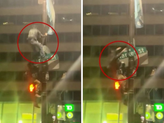 A Philadelphia Eagles fan slips and falls on Market St. Pictures: Instagram