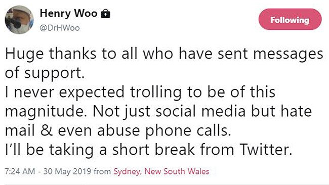 Dr Henry Woo's sign-off on Twitter yesterday.