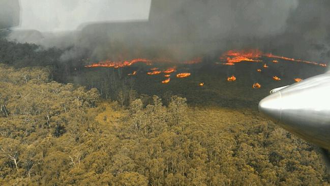 Aerial image of bushfires at Cabbage Tree Creek, East Gippsland, 29 Dec 2019. Picture: DELWP Gippsland