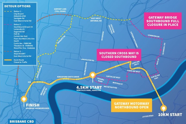 The map of Bridge to Brisbane road closures.