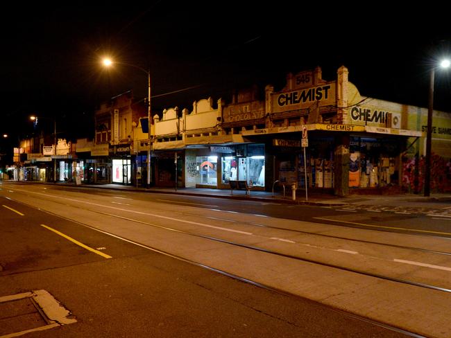 Street view across the road from the chemist where Jill Meagher rounded the corner at about 1.38am on September 22, 2012 before she was raped and murdered. Picture: Mal Fairclough/news.com.au