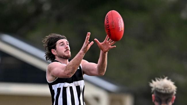 Moonee ValleyÃs Nicholas Robortella during the EDFL football match between Sunbury Kangaroos and Moonee Valley in Sunbury, Saturday, July 23, 2022. Picture: Andy Brownbill