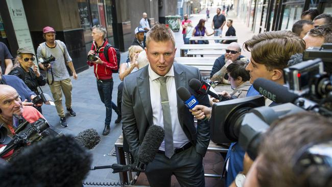 Blair Cottrell talks to the media after leaving court. Picture: Eugene Hyland