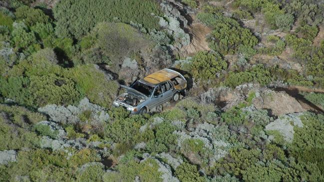 Christopher Jarvis’ burnt out car at Thunder Point, a popular coastal lookout in Warrnambool.