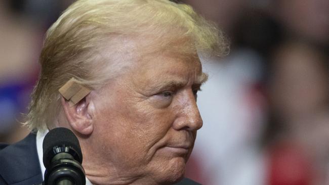 Republican Presidential nominee, former President Donald J. Trump, in Grand Rapids, Michigan. It was his first public rally since he was shot in the ear during an assassination attempt in Pennsylvania on July 13. Picture: Bill Pugliano/Getty Images via AFP