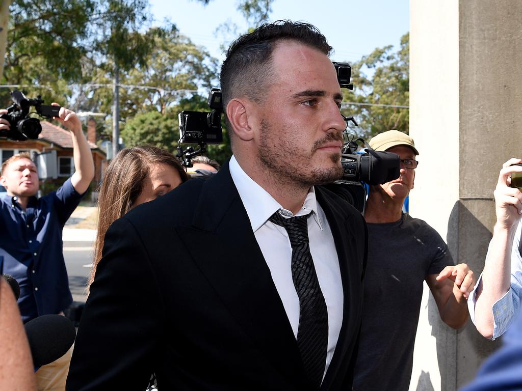 Josh Reynolds arriving at Sutherland Local Court in Sydney on Friday where he plead not guilty to the domestic violence charge. Picture: Supplied