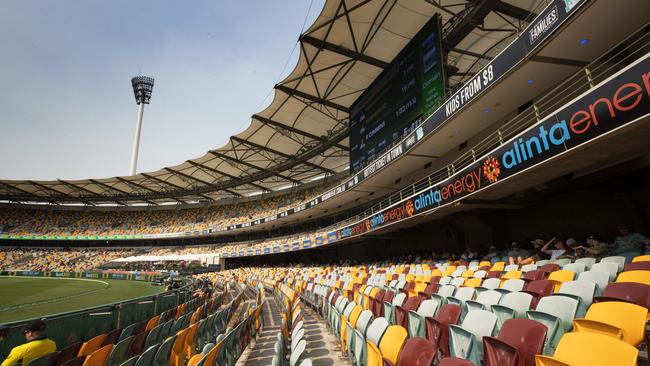 Empty seats galore at the Gabba for Day 1 of the Test match. Photo Lachie Millard