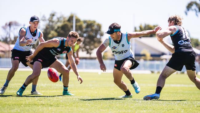 Zak Butters and Jackson Mead go after the ball. Picture: Port Adelaide FC