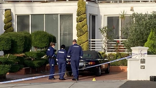 Police at the scene of an aggravated burglary in Williamstown where businessman Peter Gantidis was stabbed. Picture: Mark Buttler