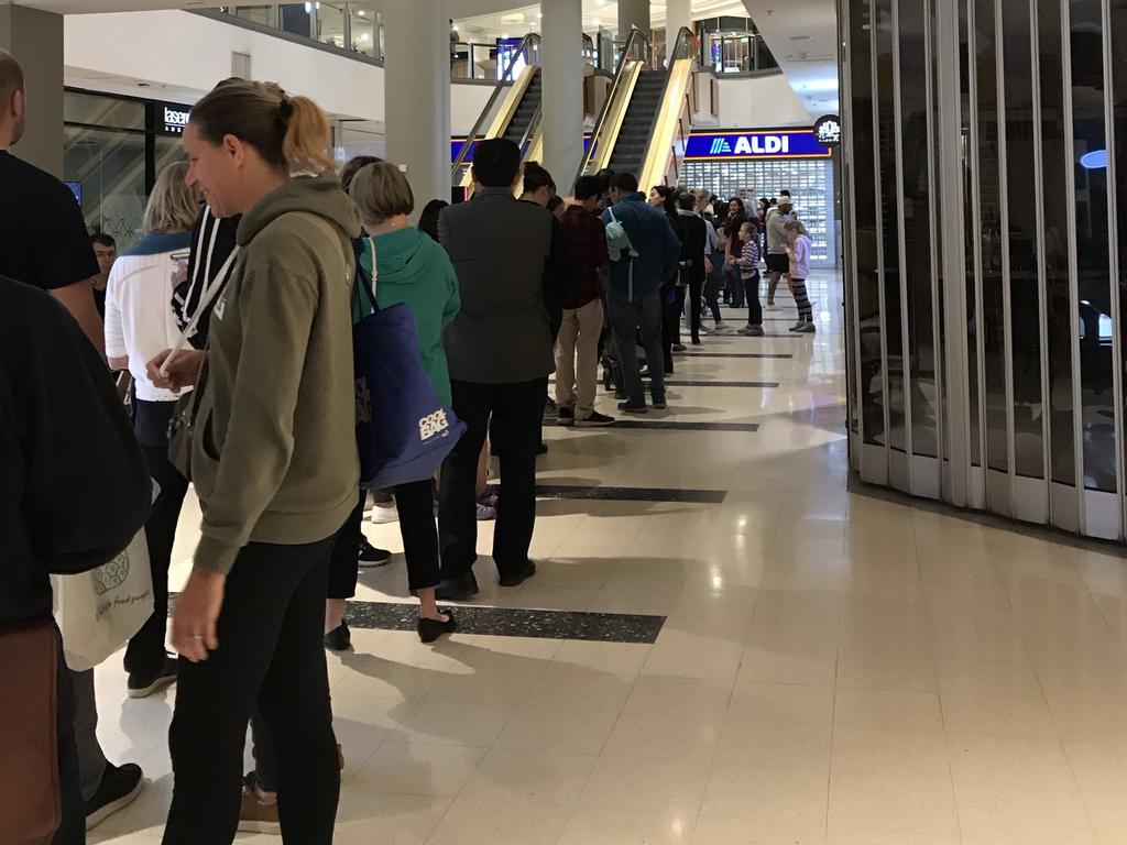 The front half of the queue outside Chatswood Aldi, in Sydney, with about 15 minutes until doors opened. Picture: Supplied