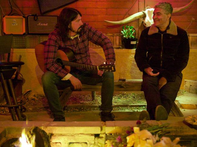 Sonic Highways recording sessions ... Dave Grohl and Pat Smear hang out in the Californian desert for Sonic Highways. Picture: Andrew Stuart