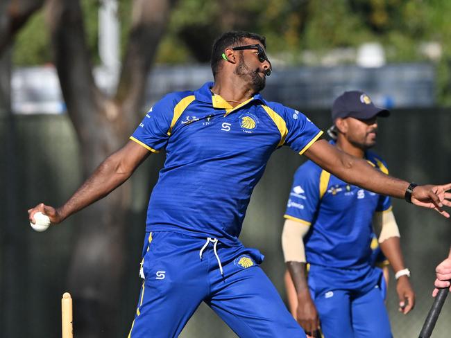 Deer ParkÃs Angelo Emmanuel during the VTCA grand final cricket match between Deer Park and St Francis de Sales in Deer Park, Saturday, March 19, 2022. Picture:Andy Brownbill