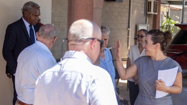 Benedict Stevens (left, back) met with NT Chief Minister Lia Finocchiaro (right, front) last week. Picture: Liam Mendes