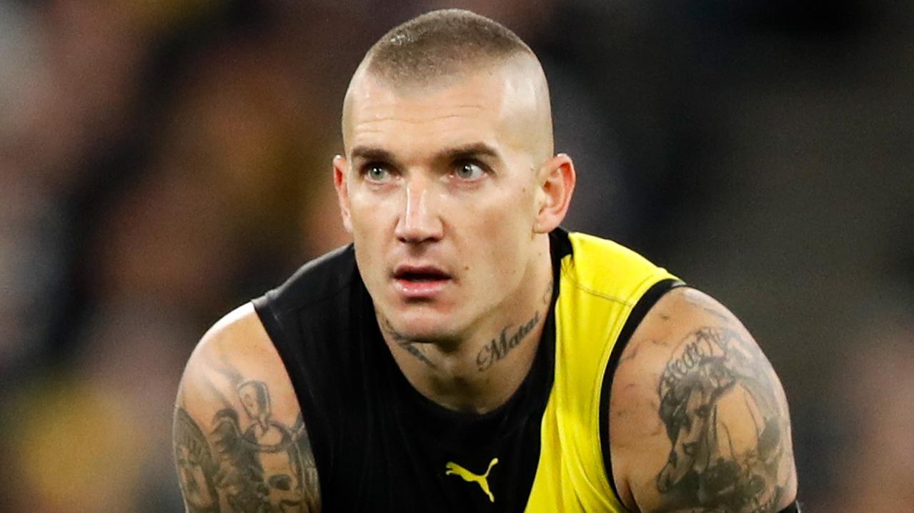 MELBOURNE, AUSTRALIA - JUNE 25: Dustin Martin of the Tigers looks on during the 2022 AFL Round 15 match between the Geelong Cats and the Richmond Tigers at the Melbourne Cricket Ground on June 25, 2022 in Melbourne, Australia. (Photo by Dylan Burns/AFL Photos via Getty Images)